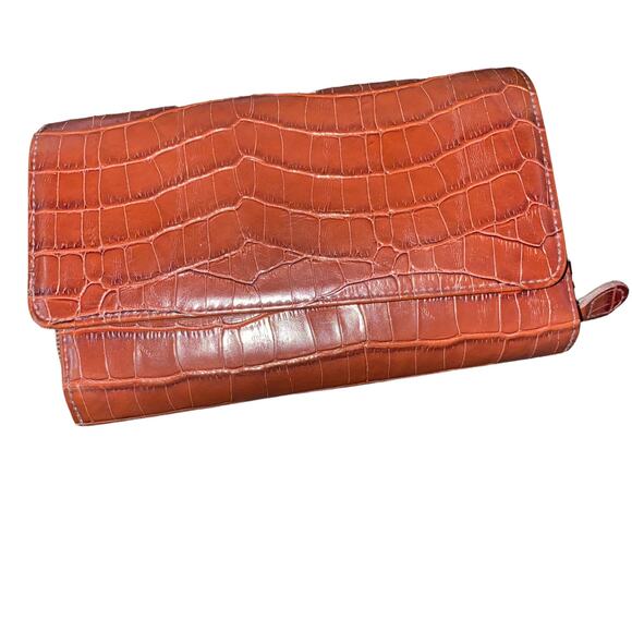 Leather Snakeskin Double Gusset Bifold Wallet Zip Closure two button flap/zipper - Picture 1 of 8